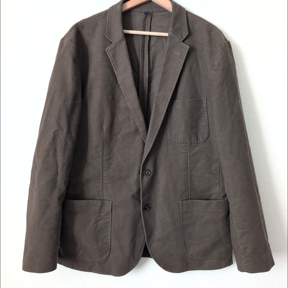 J Crew 42R Brown Olive Cotton Felt Blazer Jacket Mens 2-Button Sport Coat Field